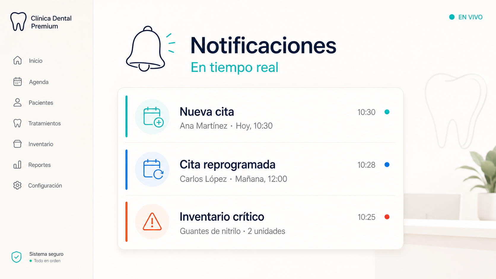 Centro de notificaciones en tiempo real de OdonSys